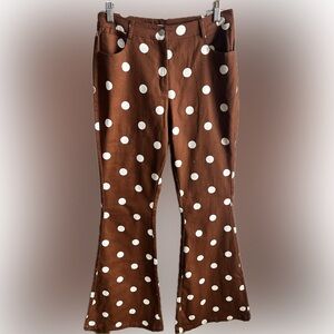 NWT- Brown Polka Dot Mid-Waist Flares